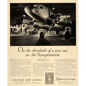  1938 Ad United Air Lines W.A. Patterson Airplane Runway 