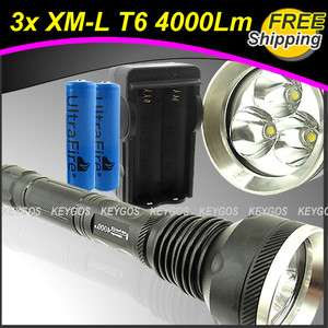 SKYRAY 3T6 4000Lm 3x CREE XM L XML T6 LED Flashlight Torch +18650 