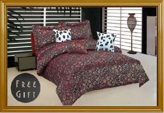 15PC Paisley Leopard Comforter w/ Curtain Set Red KING  