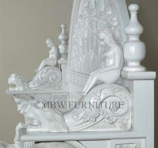 Solid White Baroque Gothic King Size Primitive Bed  