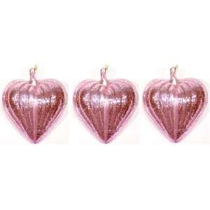  Pink Blown Glass Heart Ornament Valentines Day Gift   Set 