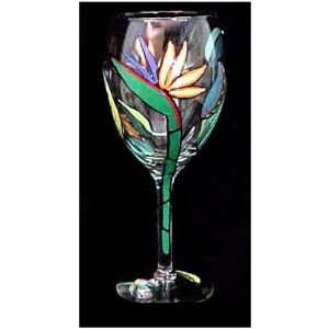  Bird of Paradise Design   Hand Painted   Grande Wine Glass 