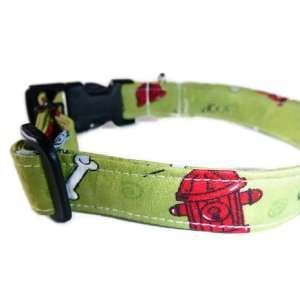  Dog Collar Small   Green with Red Firehydrants Pet 
