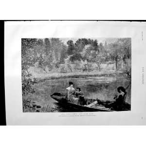   1892 Davidson Knowles Fine Art River Boat Family Scene
