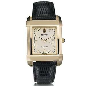 Brown University Mens Swiss Watch   Gold Quad Watch with Leather 