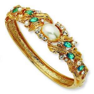 Swarovski Crystal & Simulated Pearl Blue 7in Bangle/Gold Plated Mixed 