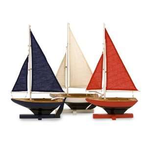   Red White Blue Replica Sail Boat Vessel Table Statue Décor   Set of 3