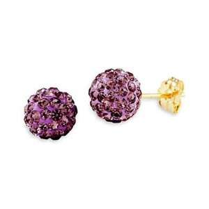    14k Yellow Gold Round Purple CZ Cluster Stud Earrings Jewelry