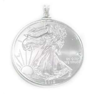  Sterling Silver Coin Bezel 2012 1 Oz Eagle Dollar Pendant 