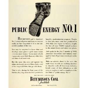  1943 Ad Bituminous Coal Institute Heat Power Energy Fuel 
