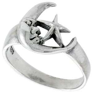 Sterling Silver Moon & Star Ring (Available in Sizes 6 to 