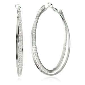   Leslie Danzis 2 Silver Plated Cubic Zirconia Hoop Earrings Jewelry
