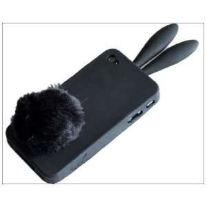  Black Soft Cute Rabbit Bunny Ear Silicone Case Bushy Tail 