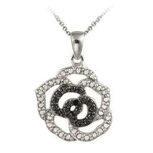  Sterling Silver Black Diamond Accent Rose Flower Pendant Jewelry