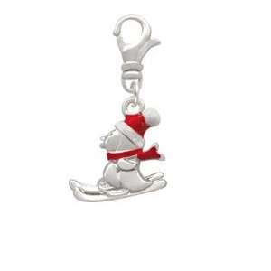   Silver Penguin on Skis Two Sided Clip On Charm Arts, Crafts & Sewing