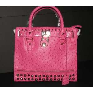  Faux Ostrich Leather Pink FUSCHIA Studded Handbag Purse 