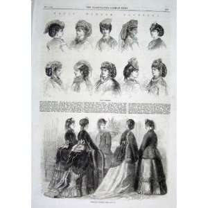  Head Dress & Walking Dress Antique Print 1869 Fashion 