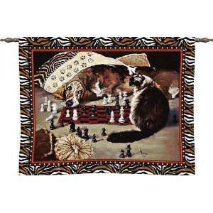 Your Move Cat & Dog Playing Chess Tapestry Wall Hanging 34 x 26 