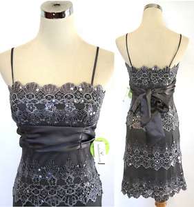 NWT MASQUERADE $100 Charcoal Junior Evening Dress 5  