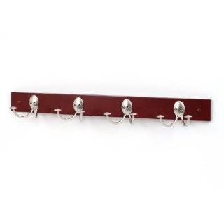 Spectrum 79778 Stratford Wood Rack with 4 Double Satin Nickel Hooks 