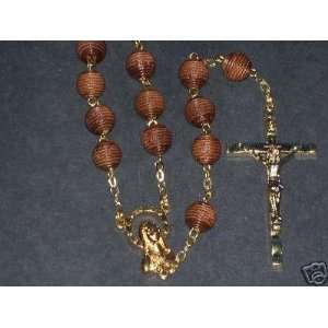    8mm Round Carved Dark Brown Beads Rosary 22 Long 