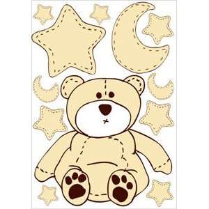  Tan Teddy Bear, Stars and Crescent Moon Wall Stickers 