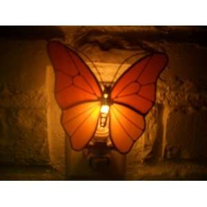  Stained Glass Orange Buterfly Night Light 