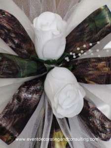 WHITE ROSES MOSSY OAK BREAK UP Pew Bows for Occasions  