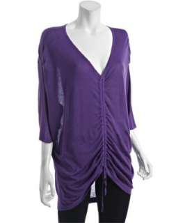 BCBGMAXAZRIA ultraviolet silk knit v neck drawstring tunic   