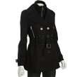 miss sixty black wool blend double collar belted short trenchcoat