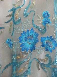 Luxyry Blue Sequin Fabric Material for Dress Gowns by Yards  