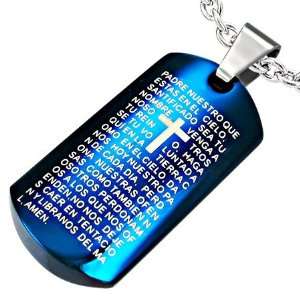 Mission Blue Stainless Steel Lords Prayer Cross Tag Pendant With Chain