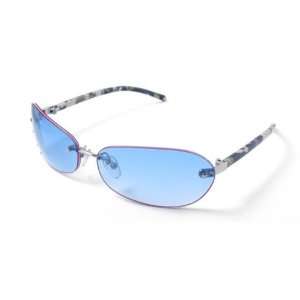   Blue Lens Floral Plastic Arms Rimless Sunglasses