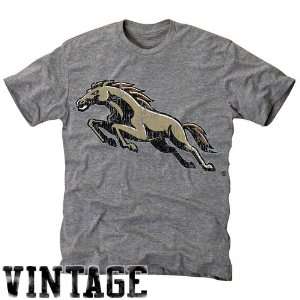 Western Michigan Broncos Ash Distressed Logo Vintage Tri Blend T shirt 