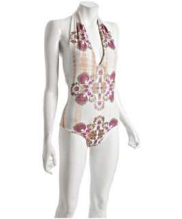 Martha Rey magenta haze floral print halter one piece swimsuit 
