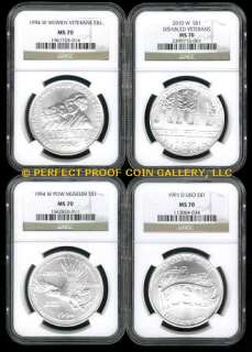 NGC MS70 U.S. MILITARY 10 COIN SILVER DOLLAR SET  