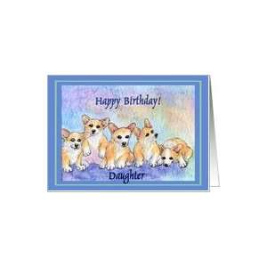 happy birthday daughter, corgi puppies, blue border Card 