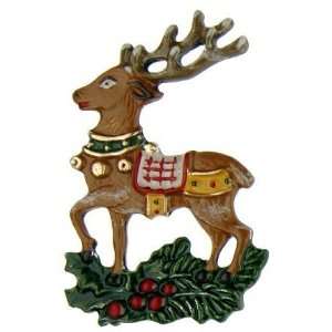 Santas Reindeer German Pewter Christmas Tree Ornament  