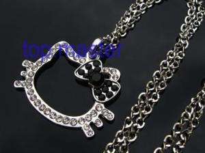 Beautiful hello kitty cat crystal necklace black H35  