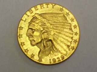 1929 INDIAN HEAD QUARTER EAGLE $2.50 GOLD COIN  