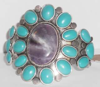 LUCKY BRAND SILVER TONE CUFF STYLE BRACELET WITH AMETHYST AND 