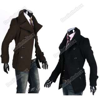 Fashion Mens Double Slim Fit Cotton Hood Trench Coat Jacket For 