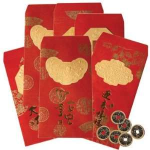   Gifts   7 Red Envelopes with Lucky Coins   Set of 6