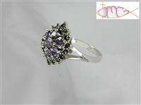 sterling silver amethyst marcasite floral cluster ring size 8 9 10