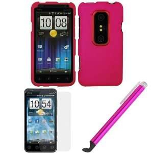   Screen Protector + Hot Pink Stylus with Flat Tip for Sprint HTC EVO 3D