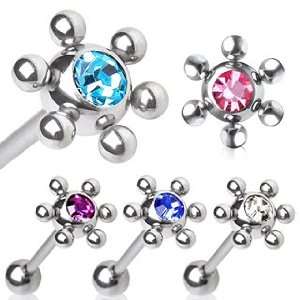  Steel Barbell with One Blue Ball Gem Fitted with 6 Steel Balls 
