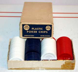 Box of Vintage Poker Chips with 2 Sets Vintage Dice  
