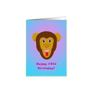  Happy 14th Birthday   Smiling Monkey with Braces   purple 
