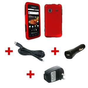  Red Rubber Cover Case For SAMSUNG PREVAIL + Micro USB Data 