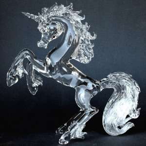    Hand Blown Glass Unicorn Rearing Crystal Figurine 